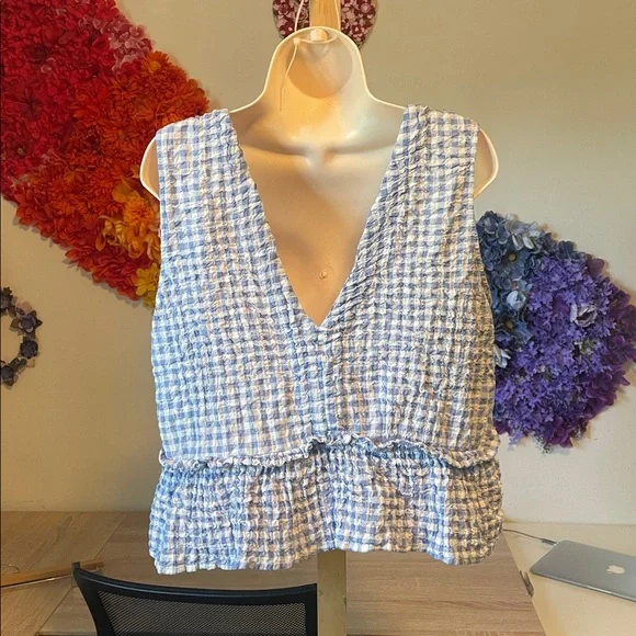 Zara blue and white gingham tie-front tank - Picture 9 of 10